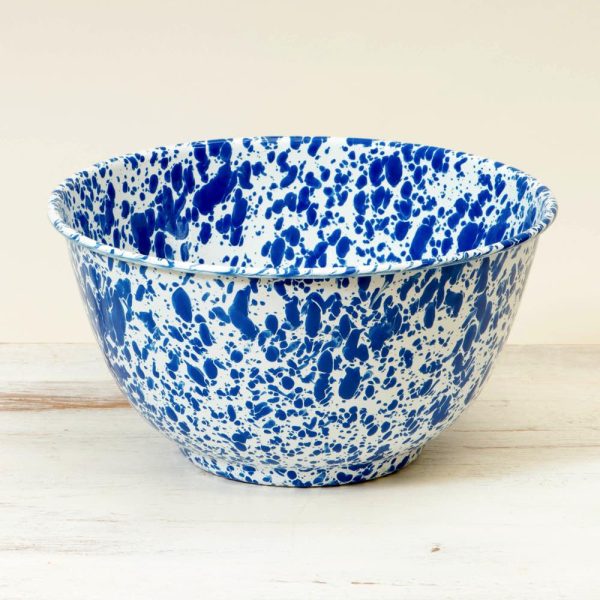 Marbled enamel salad bowl blue